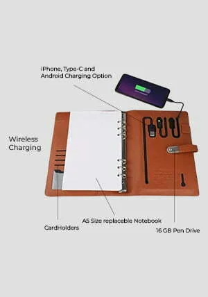 Finfluencer Smart Diary - Finfluencer Wireless Charging Note Book Diary - 16 GB Pen Drive and 5000 Mah Power Bank - Refillable Sheets - SHOPSCAN