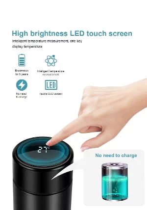 Finfluencer Stainless Steel Touch Screen LED Temperature Display Smart Bottle - shopscan