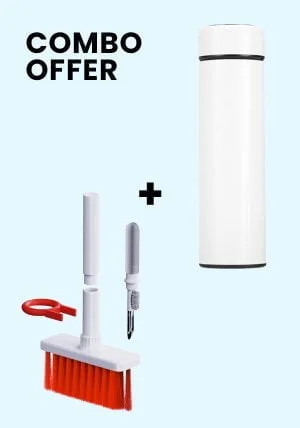 Combo Offer - Finfluencer Stainless Steel Bottle with Touch Screen LED Temperature Display (White) & 5-in-1 Multi-Function Computer Cleaning Tools Kit (White and Red) - shopscan