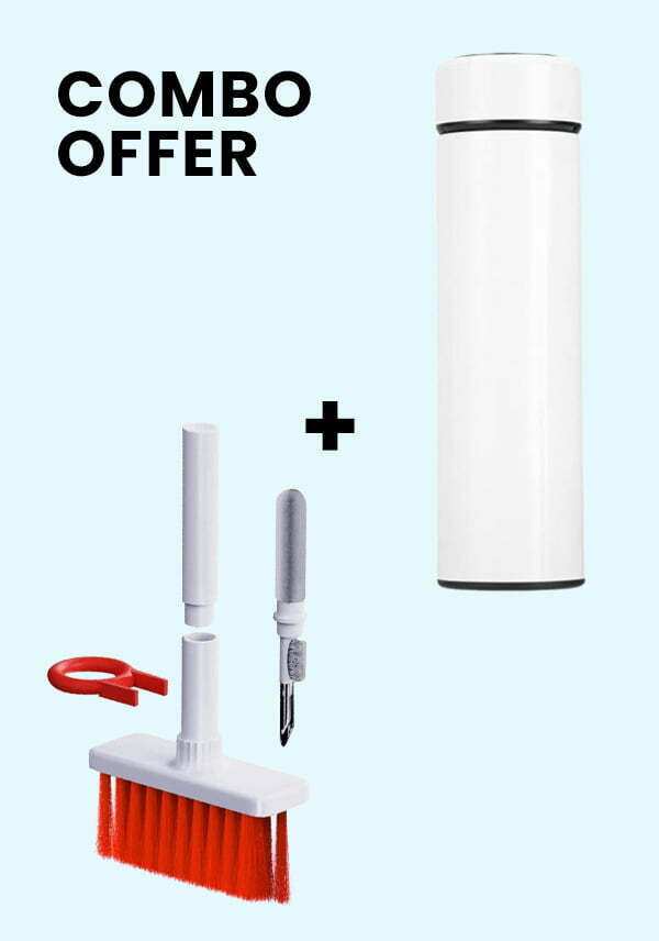 Combo Offer - Finfluencer Stainless Steel Bottle with Touch Screen LED Temperature Display (White) & 5-in-1 Multi-Function Computer Cleaning Tools Kit (White and Red) - shopscan